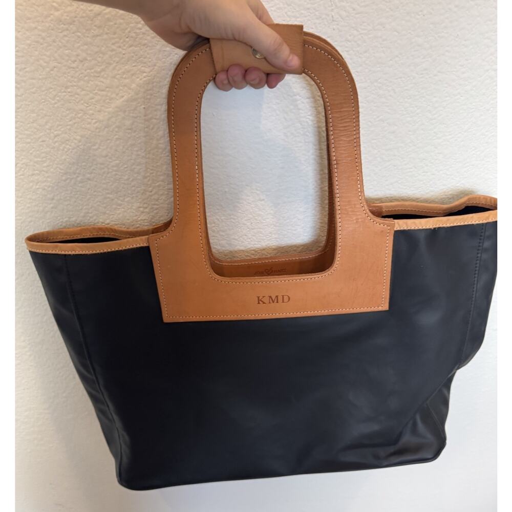 Jon Hart Design Large Coated Canvas & Leather Tote Bag Monogram Black